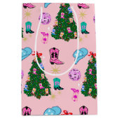 ピンクモダンディスコ女性のカーボーイロデオクリスマスツリー ミディアムペーパーバッグ (正面)