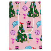 ピンクモダンディスコ女性のカーボーイロデオクリスマスツリー ミディアムペーパーバッグ (裏面)