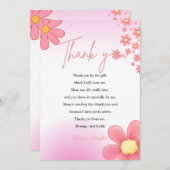 ピンクモダンデイジーテーマ赤ちゃんシャワー感謝していユー サンキューカード (正面/裏面)