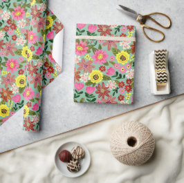 ピンクモダンデイジーフローライースター春パターンwra ラッピングペーパー