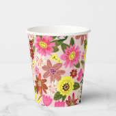 ピンクモダンデイジーフローラ春パターン 紙コップ (裏面)