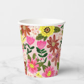 ピンクモダンデイジーフローラ春パターン 紙コップ (正面)