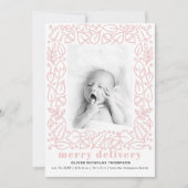 ピンクモダンデリバリメリーガール誕生のお知らせ シーズンカード (正面)