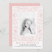 ピンクモダンデリバリメリーガール誕生のお知らせ シーズンカード (正面/裏面)