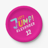 ピンクモダントガーリートランポリンジャンプキッドバウンスパーティー ペーパープレート (正面)