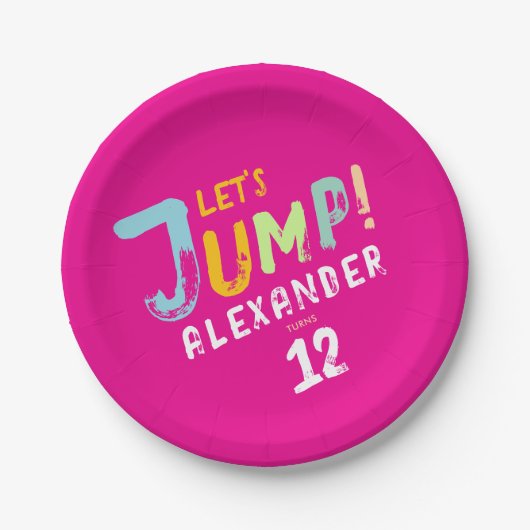 ピンクモダントガーリートランポリンジャンプキッドバウンスパーティー ペーパープレート (正面)