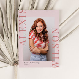 ピンクモダントレンディーミニマル3写真卒業 招待状