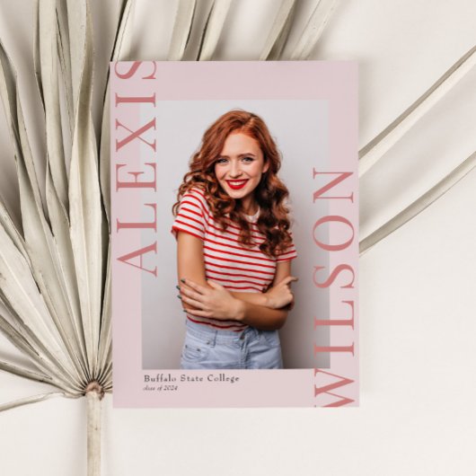 ピンクモダントレンディーミニマル3写真卒業 招待状