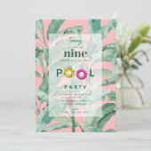 ピンクモダントロピカルバナナパーム葉誕生日 招待状 (スタンド正面)