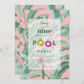 ピンクモダントロピカルバナナパーム葉誕生日 招待状 (正面/裏面)