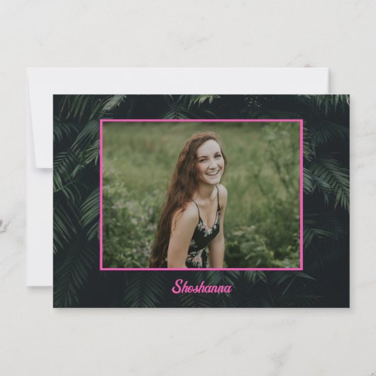 ピンクモダントロピカルバルミツワーパーティの招待状 招待状 (裏面)