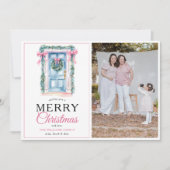 ピンクモダンドアミリークリスマスフォト シーズンカード (正面)