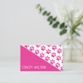 ピンクモダンドッグウォーカー又はペットトリマー 名刺 (スタンド正面)