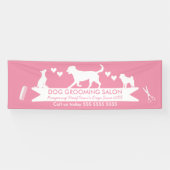 ピンクモダンドッグシルエットドッググルーミングサロン 横断幕 (横)