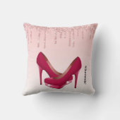 ピンクモダンドリップグリッターとハイヒール クッション (裏面)