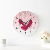 ピンクモダンドリップグリッターとハイヒール ラージ壁時計 (ホーム)