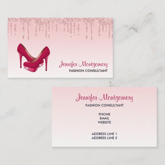 ピンクモダンドリップグリッターとハイヒール 名刺 (正面/裏面)