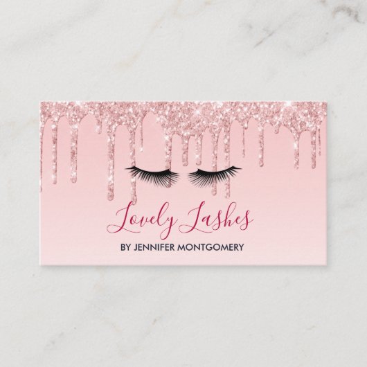 ピンクモダンドリップグリッター&黒まつ毛 名刺 (正面)