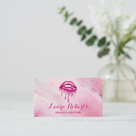 ピンクモダンドリップメイクアップアーティスト 名刺 (スタンド正面)