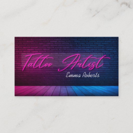 ピンクモダンネオン&スモークTattoo Artist Business C 名刺 (正面)