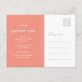 ピンクモダンネスティングバードファミリーシンプルフォト誕生 案内ポストカード (裏面)