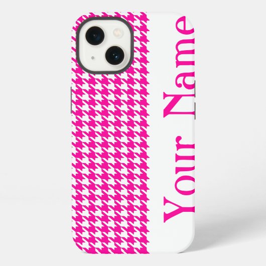 ピンクモダンハウンドトゥース+名前 iPhoneケース (裏面)