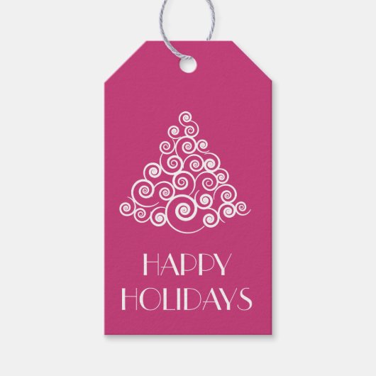 ピンクモダンハッピーホリデーズクリスマス ギフトタグ (正面)