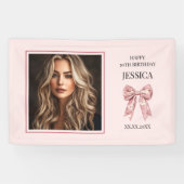 ピンクモダンハッピー30歳の誕生日フォトサーティーブボウ 横断幕 (横)