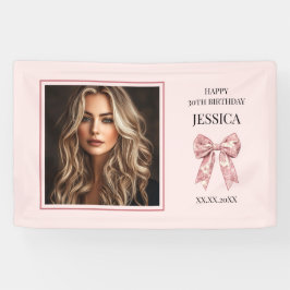 ピンクモダンハッピー30歳の誕生日フォトサーティーブボウ 横断幕