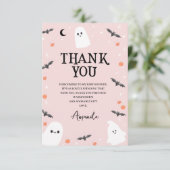 ピンクモダンハロウィーンリトルブベビーシャワー サンキューカード (スタンド正面)