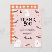 ピンクモダンハロウィーンリトルブベビーシャワー サンキューカード (正面/裏面)