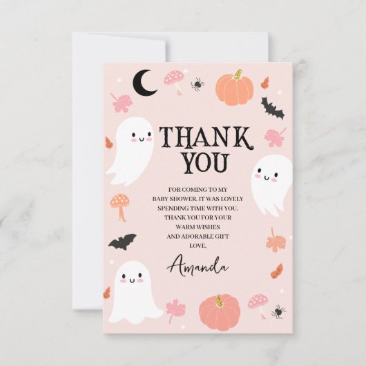ピンクモダンハロウィーン赤ちゃんシャワーサンキューカード サンキューカード (正面)