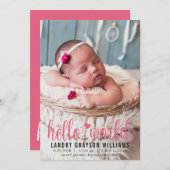 ピンクモダンハローワールドフォト誕生統計 案内状 (正面/裏面)