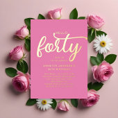 ピンクモダンハロー40歳の誕生日金ゴールド 箔招待状