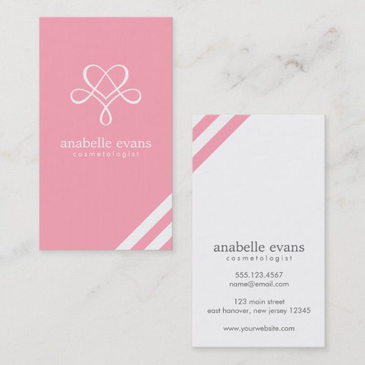 ピンクモダンハートと渦巻き 名刺 (正面/裏面)