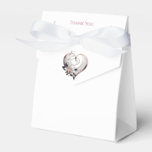 ピンクモダンハートと花結婚付き フェイバーボックス (正面サイド)