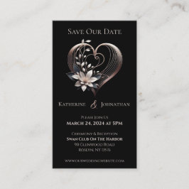 ピンクモダンハートと花 – 日付を保存 – 名刺