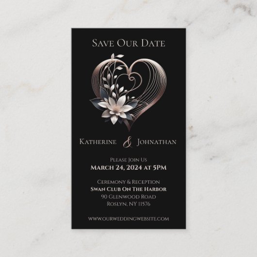 ピンクモダンハートと花 – 日付を保存 –  名刺 (正面)