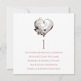 ピンクモダンハートの結婚座席表 –  招待状