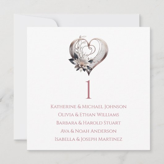 ピンクモダンハートの結婚座席表 –  招待状 (正面)