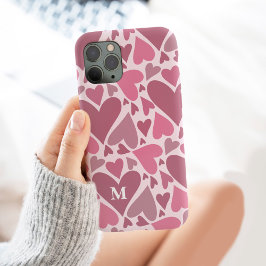 ピンクモダンハートズバレンタインズデイモノグラムカスタム iPhone 13 PRO MAXケース
