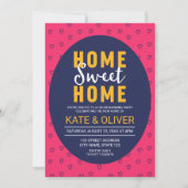 ピンクモダンハートズホームスウィートホーム引っ越し祝いパーティー 招待状 (正面)