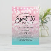 ピンクモダンハートティール(緑がかった色)シルバグラデーションースイーツ16 招待状 (スタンド正面)