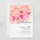 ピンクモダンハートバレンタインパーティの招待状 招待状 (正面)