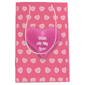 ピンクモダンハートバレンティンデイコレクション ミディアムペーパーバッグ (正面)