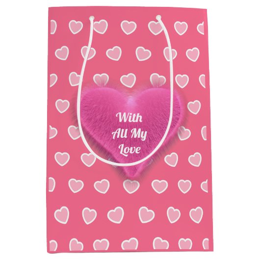 ピンクモダンハートバレンティンデイコレクション ミディアムペーパーバッグ (正面)