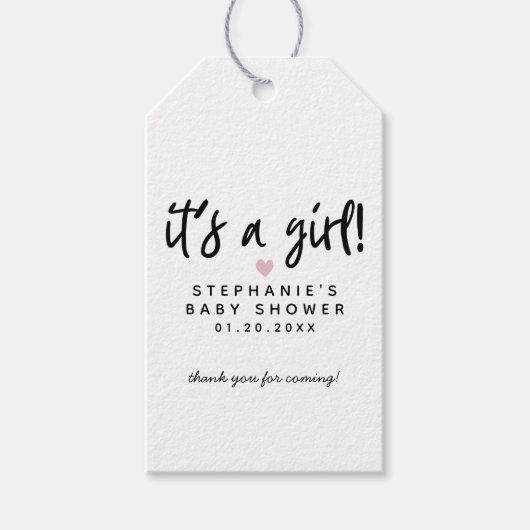 ピンクモダンハートベビーシャワーメッセージカード ギフトタグ (正面)