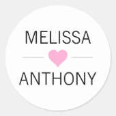 ピンクモダンハートホワイト結婚のモノグラムシール ラウンドシール (正面)