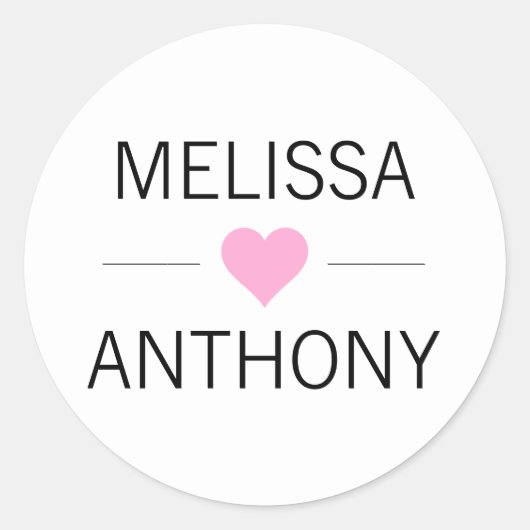 ピンクモダンハートホワイト結婚のモノグラムシール ラウンドシール (正面)