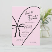 ピンクモダンハートボウフォトウェディング日付を保存 招待状 (スタンド正面)